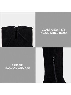 Women's Black Synthetic Casual Suede Over the Knee Flat Heel Thigh High Boots